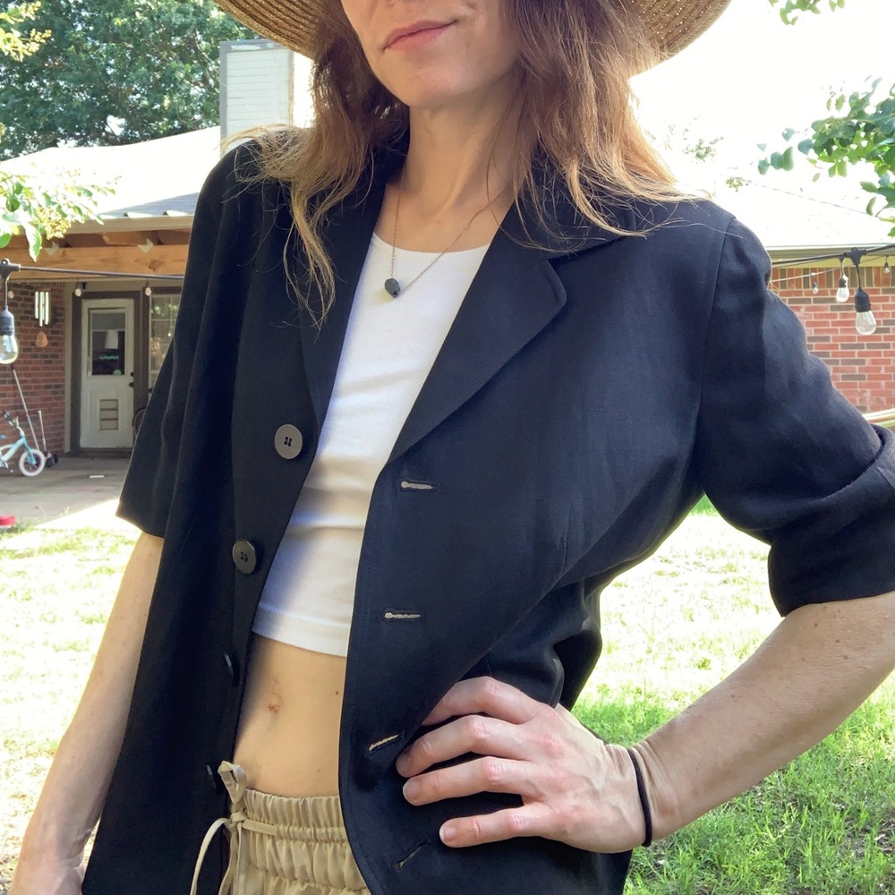 90s Ann Taylor black short sleeved linen blazer